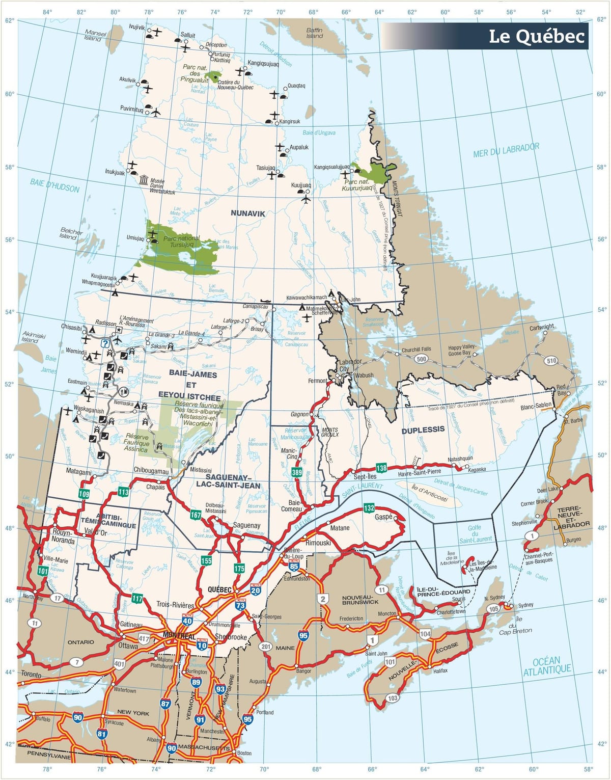 Map of road Quebec canada