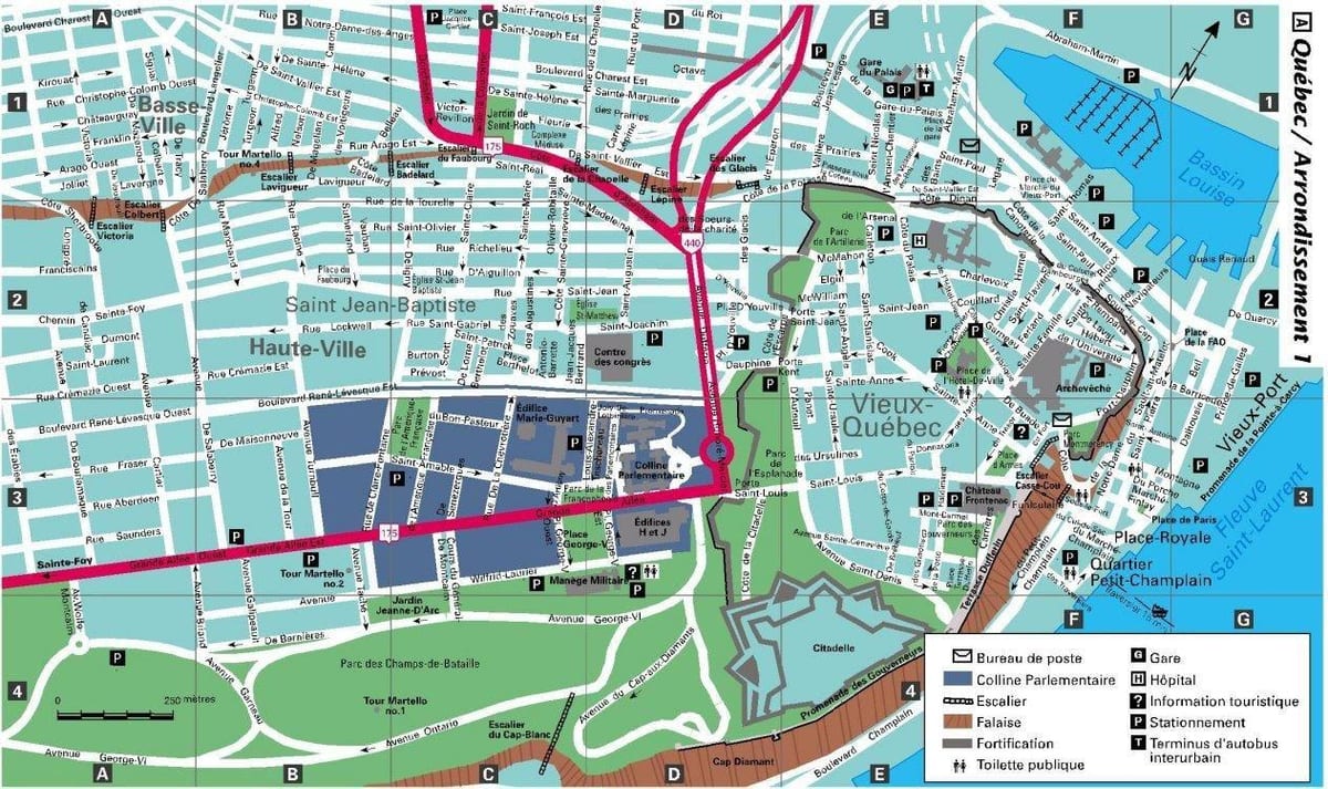 Map of street old Quebec City